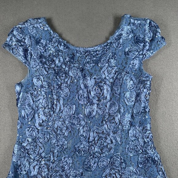Alex Evenings Dress Womens 12 Blue Rosette Gown Cocktail Short Back Zip Wedding - Picture 5 of 11